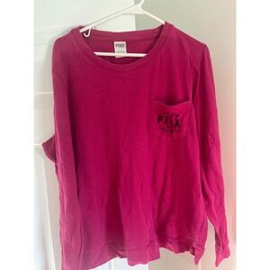 PINK Victoria's Secret Long Sleeve Pullover Sweatshirt Raspberry Pocket L